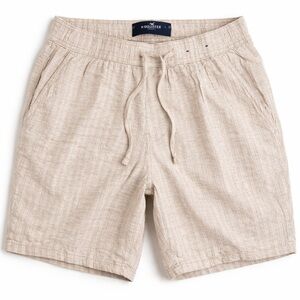 Hollister Men’s Light Cream and White Striped Linen Blend Shorts